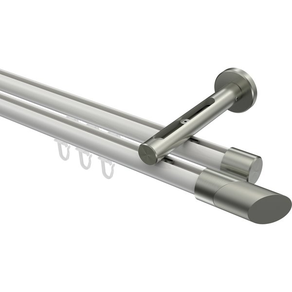 Innenlauf-Vorhangstange Weiß / Edelstahl-Optik, Aluminium / Metall 20 mm Ø Siteno Verano, 2-läufig