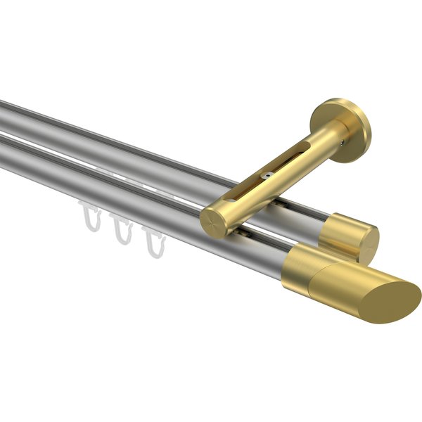 Vorhangstange mit Innenlauf Silbergrau / Messing-Optik, Aluminium / Metall 20 mm Ø Siteno Verano, zweiläufig