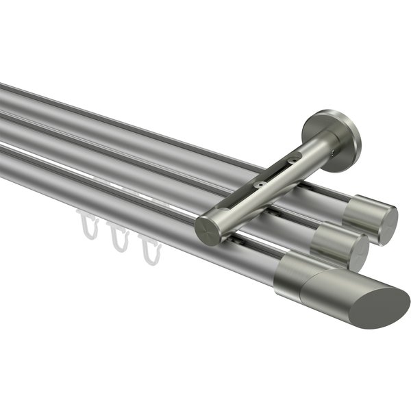 Innenlauf-Gardinenstange Silbergrau / Edelstahl-Optik, Aluminium / Metall 20 mm Ø Siteno Verano, dreiläufig