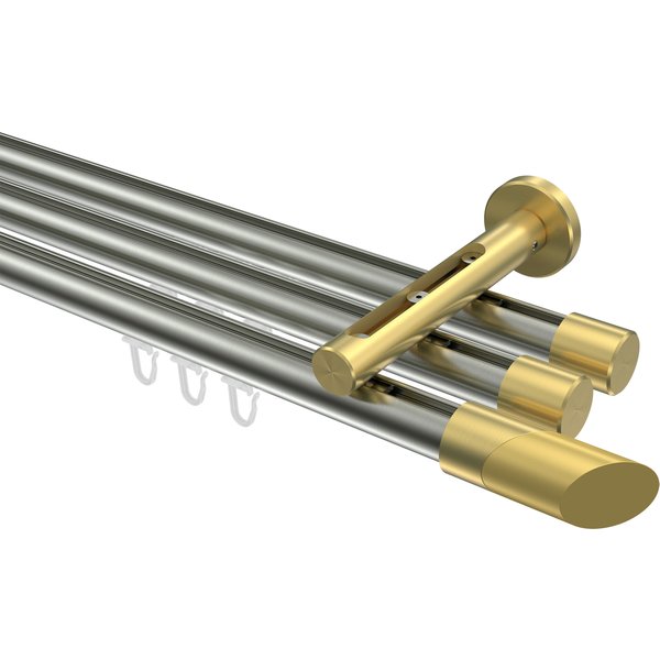 Vorhangstange mit Innenlauf Edelstahl-Optik / Messing-Optik, Aluminium / Metall 20 mm Ø Siteno Verano, dreiläufig