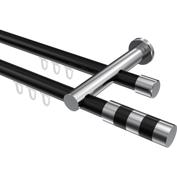Innenlauf-Gardinenstange Schwarz / Chrom, Aluminium / Metall 20 mm Ø Platon Mavell, zweiläufig