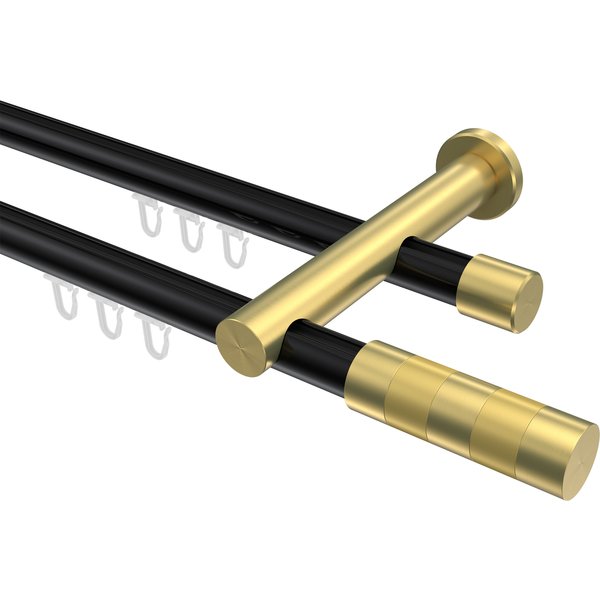 Gardinenstange mit Innenlauf Schwarz / Messing-Optik, zweiläufig Aluminium / Metall 20 mm Ø Platon Mavell