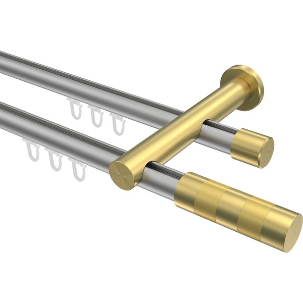 Innenlauf-Vorhangstange Silbergrau / Messing-Optik, 2-läufig Aluminium / Metall 20 mm Ø Platon Mavell