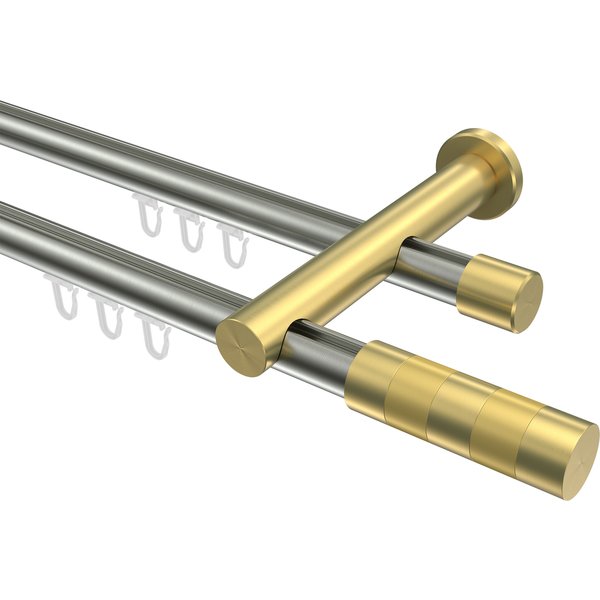 Innenlauf-Gardinenstangen Edelstahl-Optik / Messing-Optik 20 mm Ø Platon Mavell, doppelläufig