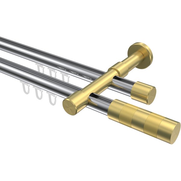 Gardinenstange mit Innenlauf Chrom / Messing-Optik, doppelläufig Aluminium / Metall 20 mm Ø Prestige Mavell