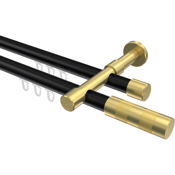 Innenlauf-Vorhangstange Schwarz / Messing-Optik, zweiläufig Aluminium / Metall 20 mm Ø Prestige Mavell