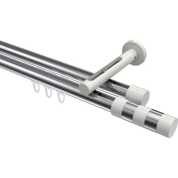 Gardinenstange mit Innenlauf Chrom / Weiß, Aluminium / Metall 20 mm Ø Siteno Mavell, 2-läufig