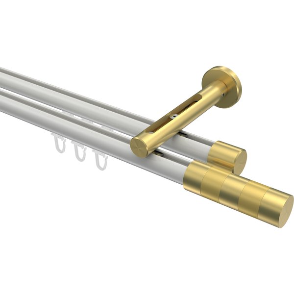 Gardinenstange mit Innenlauf Weiß / Messing-Optik, Aluminium / Metall 20 mm Ø Siteno Mavell, zweiläufig