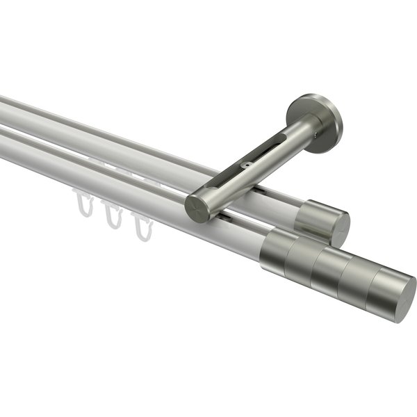 Innenlauf-Vorhangstange Weiß / Edelstahl-Optik, Aluminium / Metall 20 mm Ø Siteno Mavell, doppelläufig