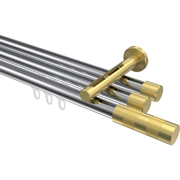 Vorhangstange mit Innenlauf Chrom / Messing-Optik, Aluminium / Metall 20 mm Ø Siteno Mavell, 3-läufig