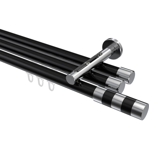 Gardinenstange mit Innenlauf Schwarz / Chrom, Aluminium / Metall 20 mm Ø Siteno Mavell, dreiläufig