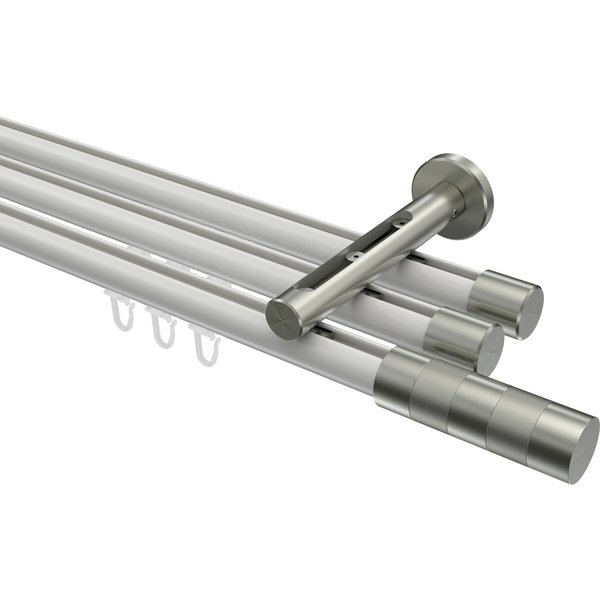 Innenlauf-Vorhangstange Weiß / Edelstahl-Optik, Aluminium / Metall 20 mm Ø Siteno Mavell, dreiläufig