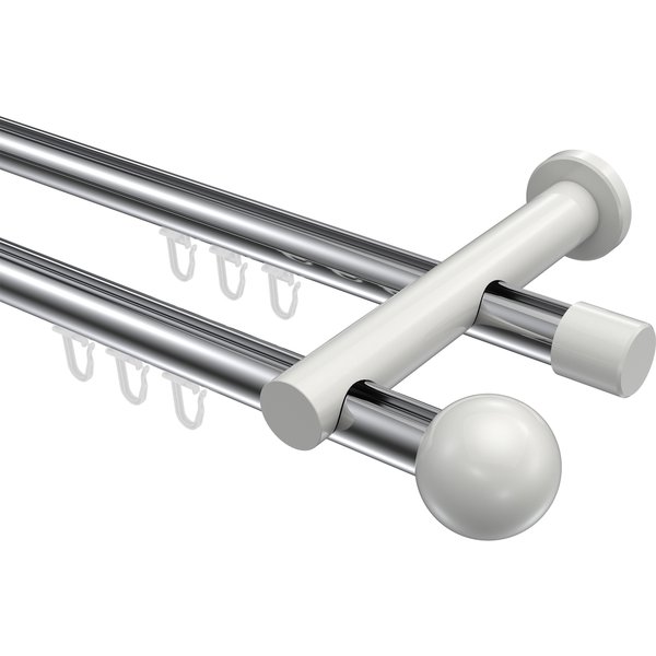 Innenlaufstangen Chrom / Weiß, Metall 20 mm Ø Platon Luino, doppelläufig