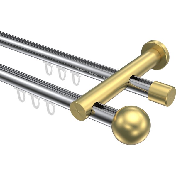 Innenlauf-Vorhangstange Chrom / Messing-Optik, zweiläufig Aluminium / Metall 20 mm Ø Platon Luino