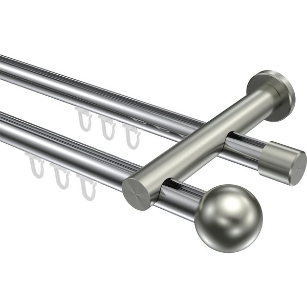 Innenlaufstange Chrom / Edelstahl-Optik, doppelläufig Aluminium / Metall 20 mm Ø Platon Luino