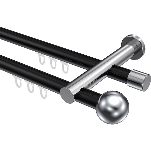 Innenlaufstange Schwarz / Chrom, Metall 20 mm Ø Platon Luino, 2-läufig