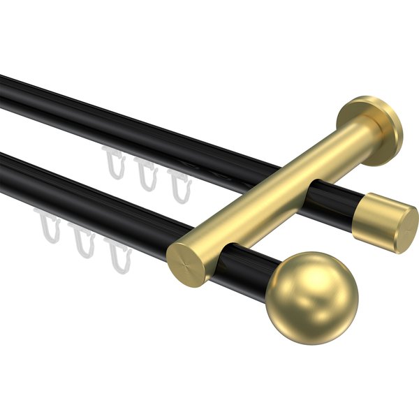 Vorhangstange mit Innenlauf Schwarz / Messing-Optik, 2-läufig Aluminium / Metall 20 mm Ø Platon Luino