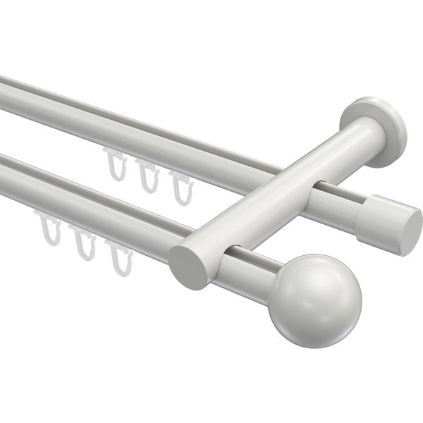 Innenlauf-Gardinenstange Weiß, Metall 20 mm Ø Platon Luino, zweiläufig