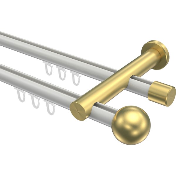 Gardinenstange mit Innenlauf Weiß / Messing-Optik, zweiläufig Aluminium / Metall 20 mm Ø Platon Luino