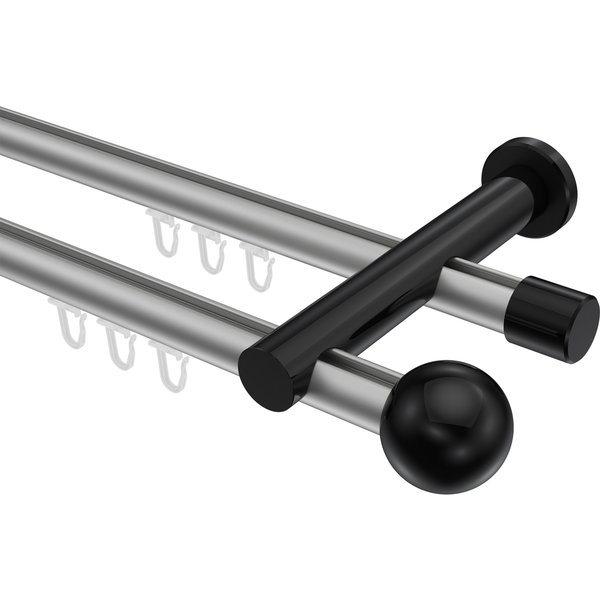 Innenlaufstange Silbergrau / Schwarz, Metall 20 mm Ø Platon Luino, 2-läufig