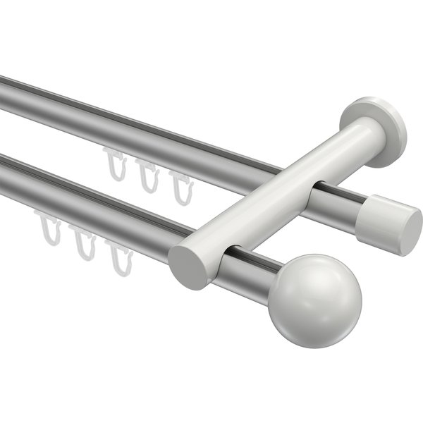 Innenlauf-Vorhangstange Silbergrau / Weiß, Metall 20 mm Ø Platon Luino, doppelläufig