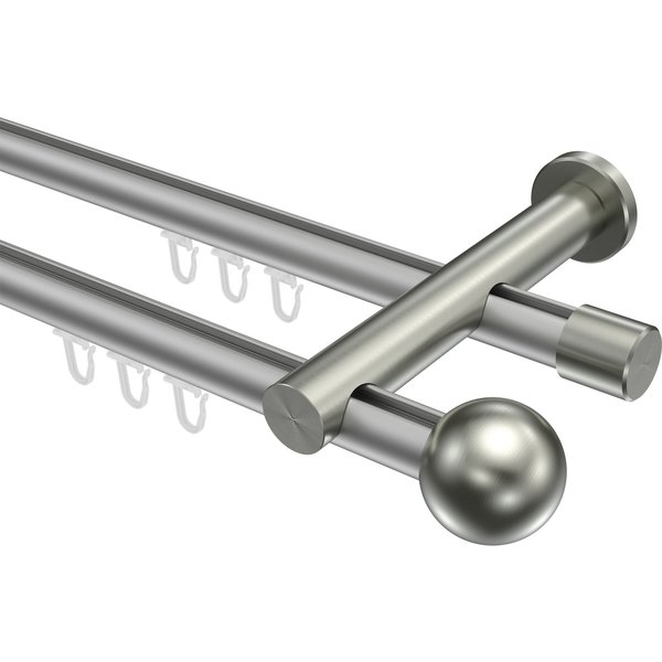 Innenlaufstange Silbergrau / Edelstahl-Optik, zweiläufig Aluminium / Metall 20 mm Ø Platon Luino