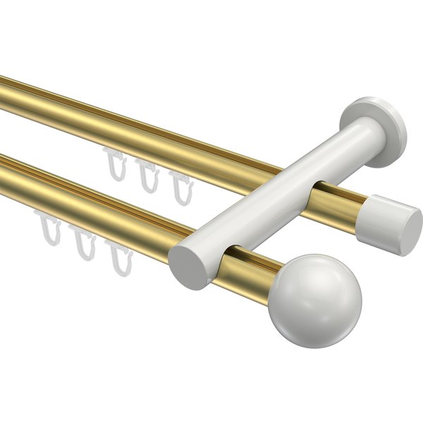 Innenlauf-Gardinenstange Messing-Optik / Weiß, zweiläufig Aluminium / Metall 20 mm Ø Platon Luino