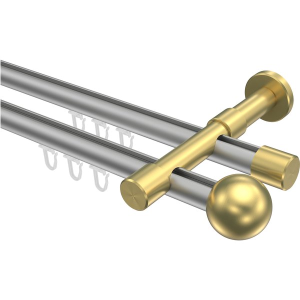 Vorhangstange mit Innenlauf Silbergrau / Messing-Optik, zweiläufig Aluminium / Metall 20 mm Ø Prestige Luino