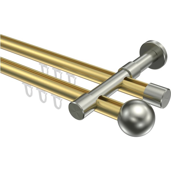 Gardinenstangen mit Innenlauf Messing-Optik / Edelstahl-Optik 20 mm Ø Prestige Luino, 2-läufig