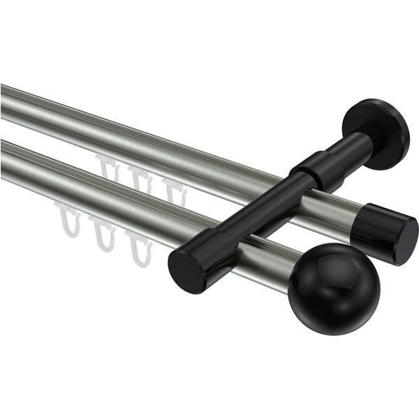 Innenlauf-Vorhangstange Edelstahl-Optik / Schwarz, Metall 20 mm Ø Prestige Luino, zweiläufig