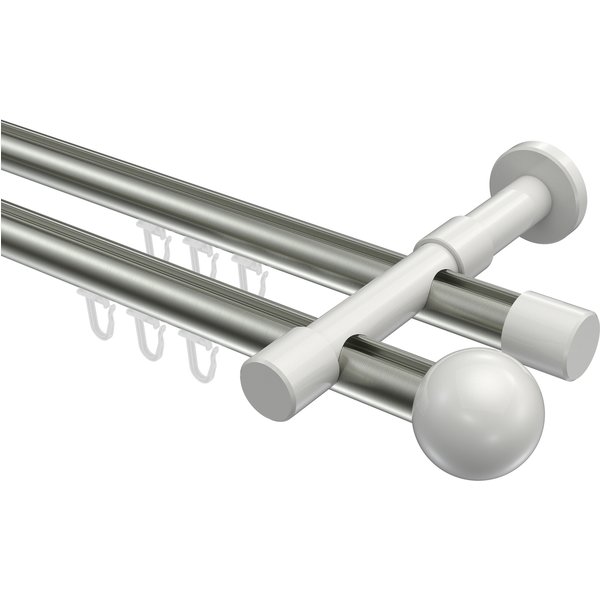 Innenlauf-Gardinenstange Edelstahl-Optik / Weiß, Metall 20 mm Ø Prestige Luino, 2-läufig