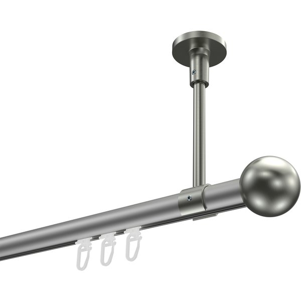 Vorhangstange mit Innenlauf (Deckenanbringung) Silbergrau / Edelstahl-Optik, Aluminium / Metall 20 mm Ø Sonette Luino