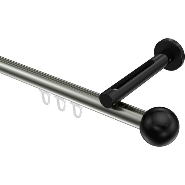 Gardinenstange mit Innenlauf Edelstahl-Optik / Schwarz, Aluminium / Metall 20 mm Ø Siteno Luino