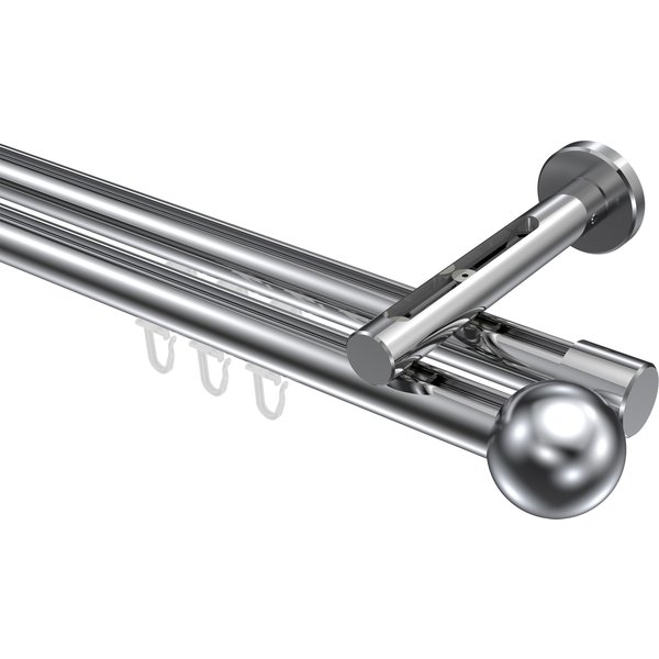 Innenlauf-Gardinenstange Chrom, Aluminium / Metall 20 mm Ø Siteno Luino, 2-läufig