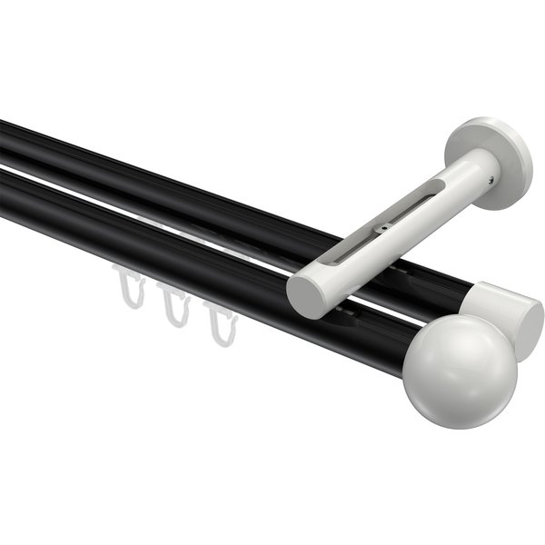Gardinenstange mit Innenlauf Schwarz / Weiß, Aluminium / Metall 20 mm Ø Siteno Luino, zweiläufig