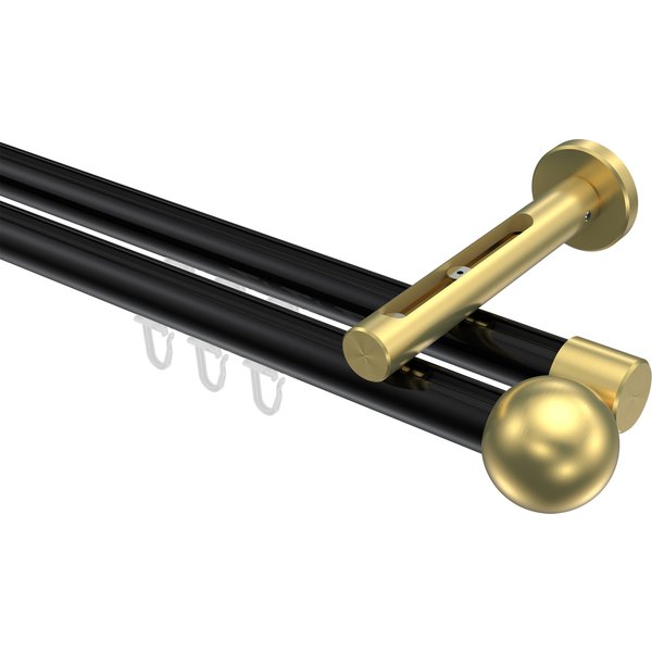Innenlauf-Vorhangstange Schwarz / Messing-Optik, Aluminium / Metall 20 mm Ø Siteno Luino, doppelläufig