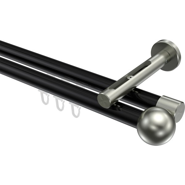 Vorhangstange mit Innenlauf Schwarz / Edelstahl-Optik, Aluminium / Metall 20 mm Ø Siteno Luino, 2-läufig
