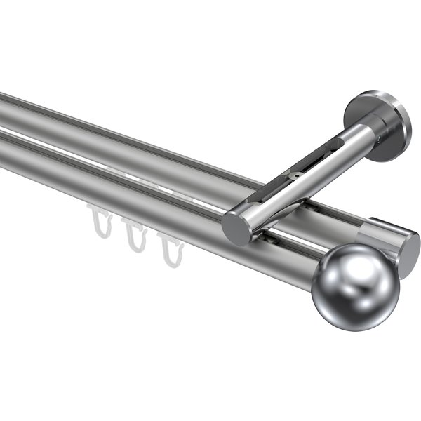 Innenlauf-Gardinenstange Silbergrau / Chrom, Aluminium / Metall 20 mm Ø Siteno Luino, 2-läufig