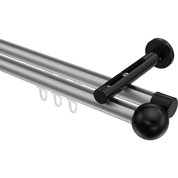 Innenlaufstange Silbergrau / Schwarz, Aluminium / Metall 20 mm Ø Siteno Luino, zweiläufig