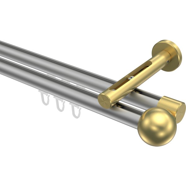 Innenlauf-Vorhangstange Silbergrau / Messing-Optik, Aluminium / Metall 20 mm Ø Siteno Luino, 2-läufig