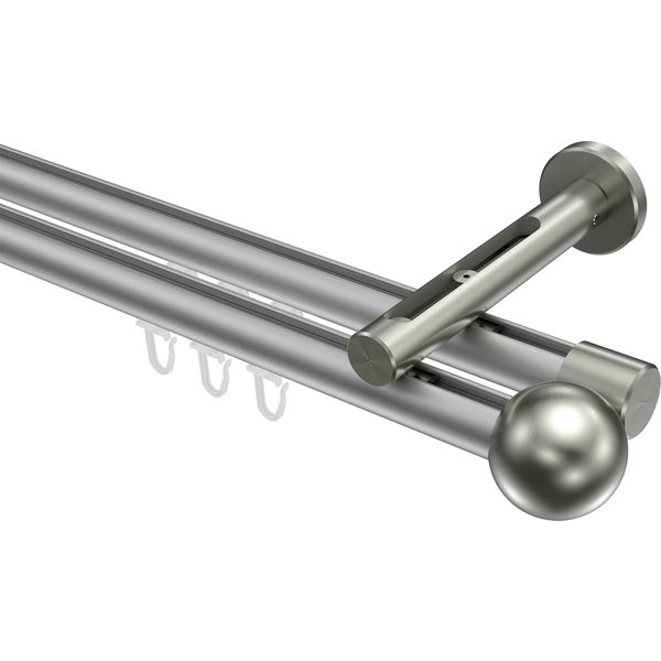 Vorhangstange mit Innenlauf Silbergrau / Edelstahl-Optik, Aluminium / Metall 20 mm Ø Siteno Luino, zweiläufig