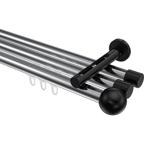 Innenlaufstange Chrom / Schwarz, Aluminium / Metall 20 mm Ø Siteno Luino, dreiläufig