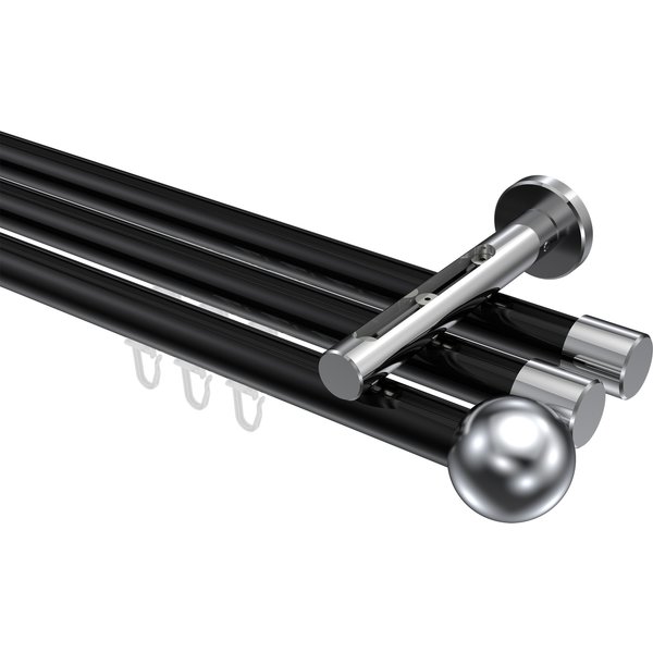 Innenlaufstange Schwarz / Chrom, Aluminium / Metall 20 mm Ø Siteno Luino, 3-läufig