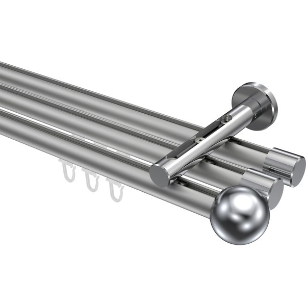 Innenlauf-Gardinenstange Silbergrau / Chrom, Aluminium / Metall 20 mm Ø Siteno Luino, dreiläufig