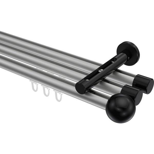 Innenlaufstange Silbergrau / Schwarz, Aluminium / Metall 20 mm Ø Siteno Luino, 3-läufig
