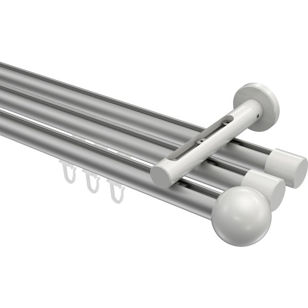 Gardinenstange mit Innenlauf Silbergrau / Weiß, Aluminium / Metall 20 mm Ø Siteno Luino, dreiläufig