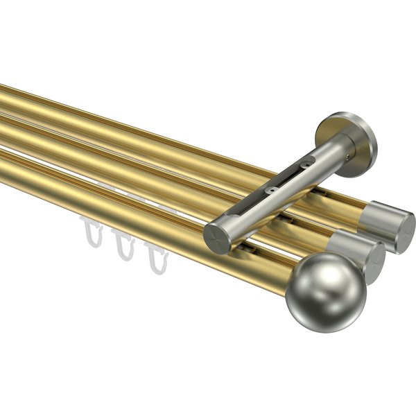 Vorhangstange mit Innenlauf Messing-Optik / Edelstahl-Optik, Aluminium / Metall 20 mm Ø Siteno Luino, 3-läufig
