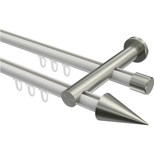 Innenlauf-Gardinenstangen Weiß / Edelstahl-Optik, Metall 20 mm Ø Platon Savio, 2-läufig