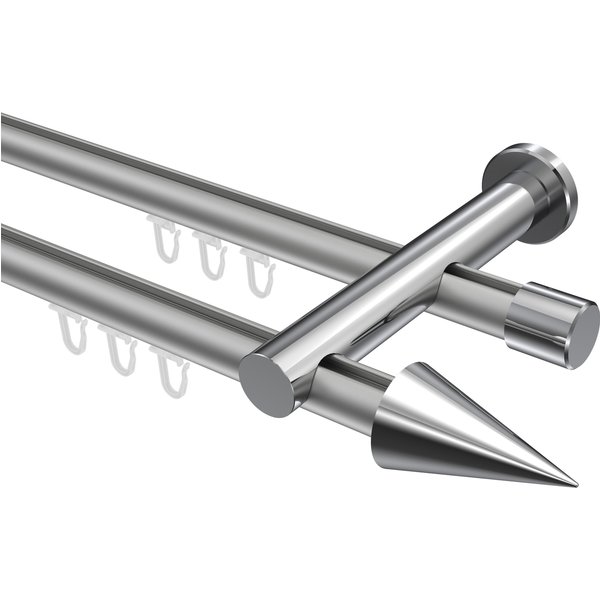 Gardinenstange mit Innenlauf Silbergrau / Chrom, zweiläufig Aluminium / Metall 20 mm Ø Platon Savio