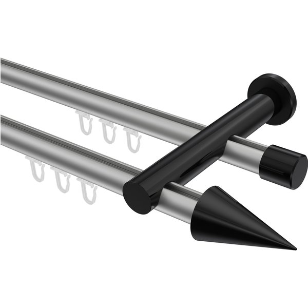 Innenlauf-Gardinenstangen Silbergrau / Schwarz, Metall 20 mm Ø Platon Savio, doppelläufig
